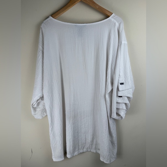 Ali Miles White Textured Crinkle Tunic Top Artsy Buttons Women's Size L Oversizd - Picture 2 of 12